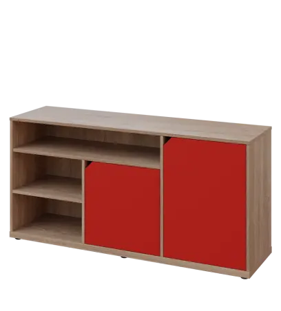 KU2-15DN3 P skříňka nízká 2-dveřová, nika, 740x1522x400, provedení pravé, dub bardolino/červená